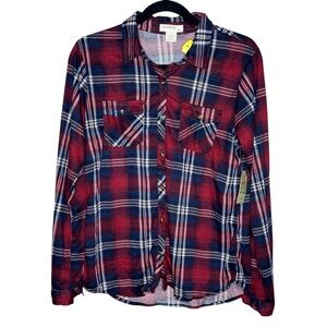 NWT | Passport Girl | Plaid Button-Down Shirt | Size 14 | Red/Blue